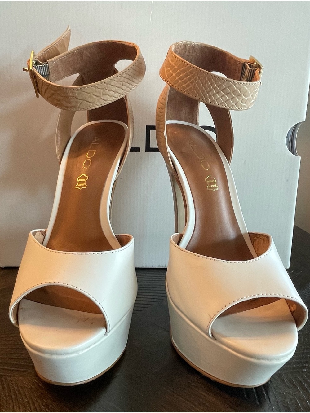 Aldo Ivory Ankle-Strap Platform Heels